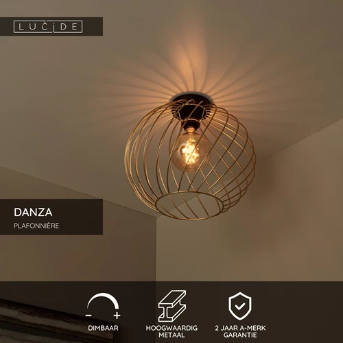 Lucide DANZA - Plafonnière - Ø 40 cm - 1xE27 - Mat Goud / Messing - USP